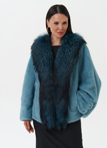 Короткая шуба из норки с мехом из чернобурки 