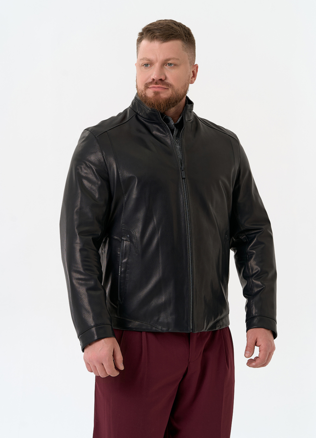 Мужская куртка из натуральной кожи черного цвета модель № 24366 универмаг малина