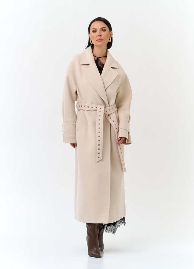 Женское пальто с акцентным поясом модель № 32807 в кредит