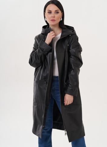 Кожаный плащ с капюшоном