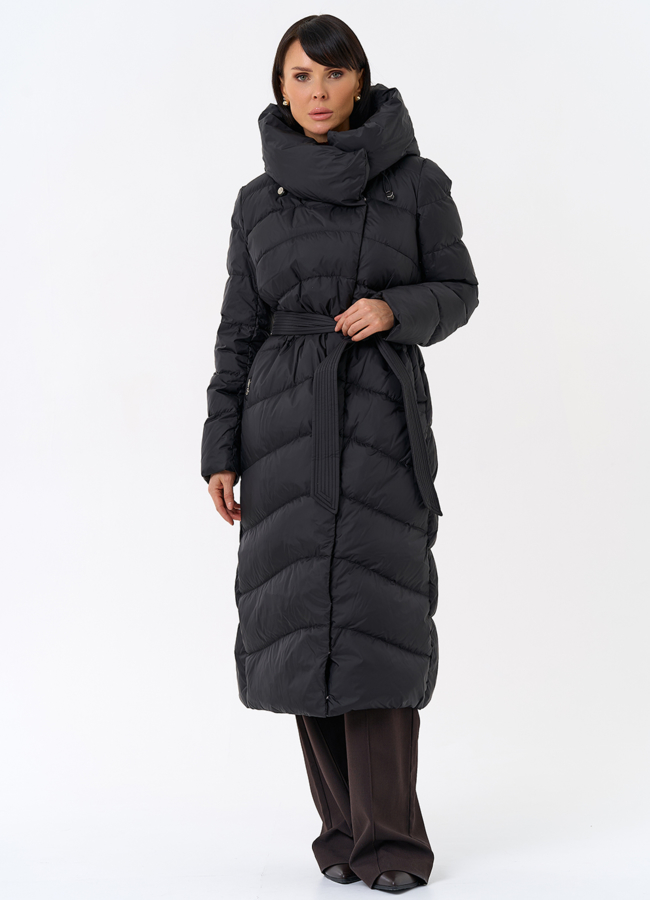 Женский длинный пуховик черного цвета с капюшоном модель № 31968 в рассрочку