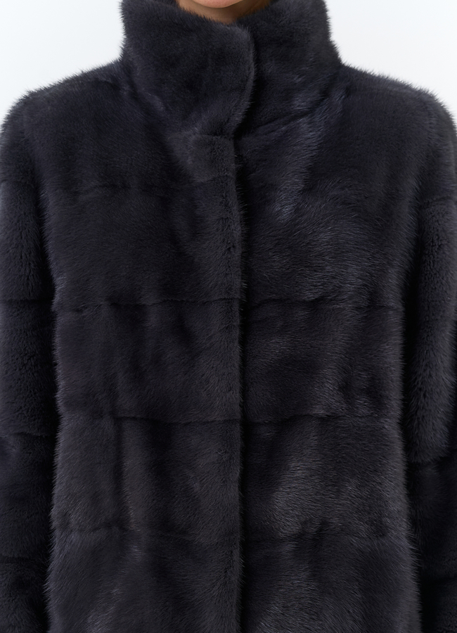 Норковая шуба с воротником стойка в цвете графит модель № 25926 универмаг малина