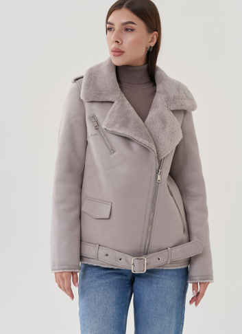 Дубленка из эко замши с английским воротником