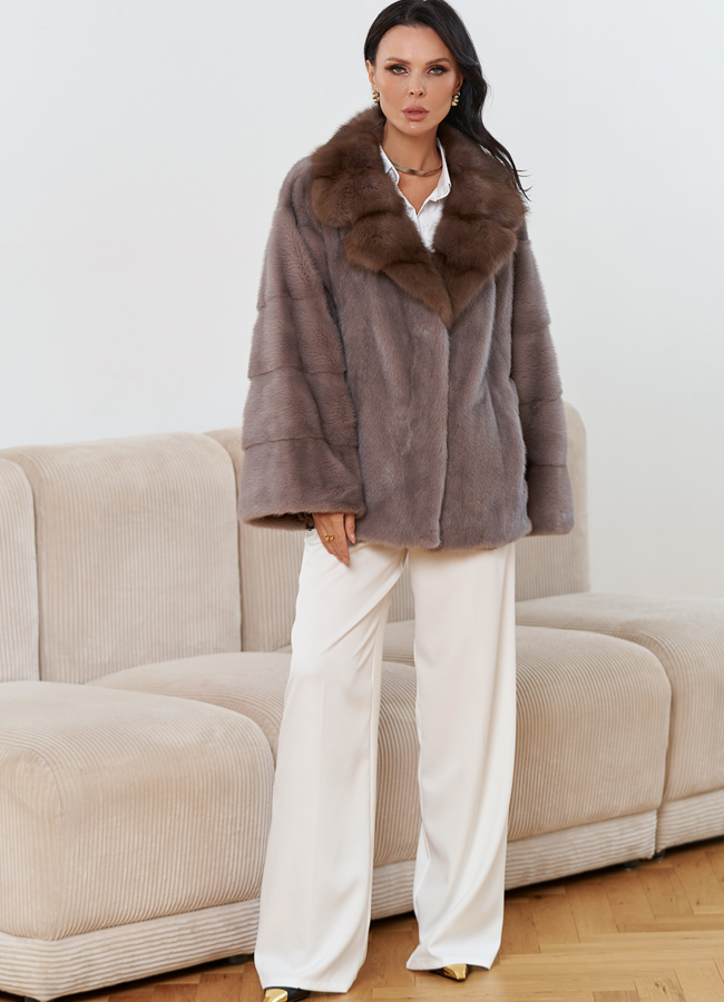 Куртка из меха норки с английским воротником из меха куницы модель № 30681 универмаг малина