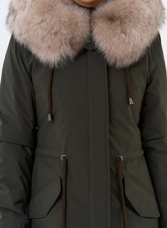 Женская парка с капюшоном из меха песца