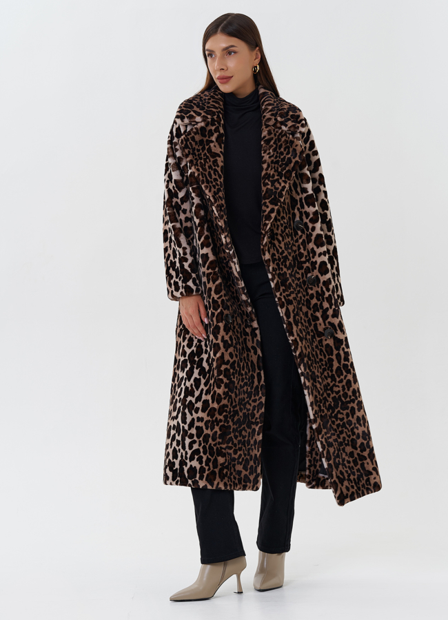 Пальто из эко меха с анималистичным принтом модель № 27685 универмаг малина