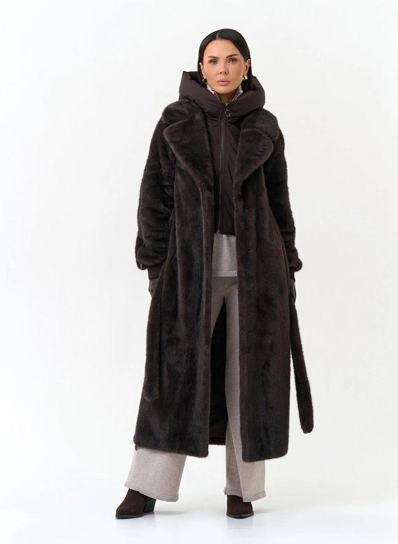 Женская шуба из эко меха со съемным капюшоном фото