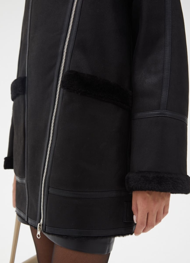 Женская удлиненная дубленка из эко кожи модель № 32022 универмаг малина