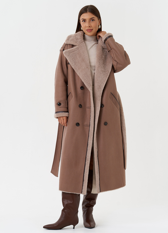 Женская дубленка из эко кожи с английским воротником модель № 28528 универмаг малина