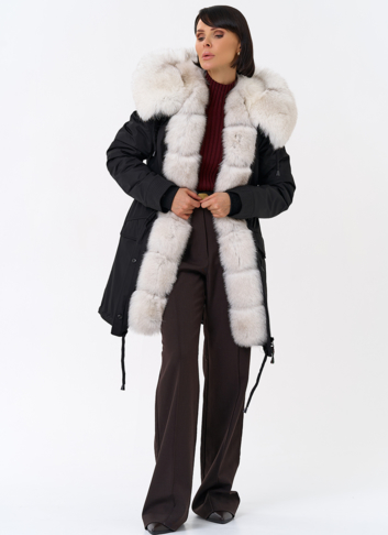 Женская парка с капюшоном из меха песца