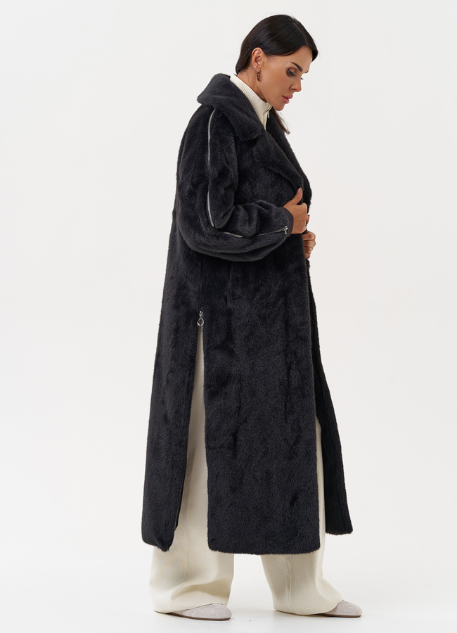 Длинная женская шуба из эко меха в цвете графит модель № 31236 универмаг малина