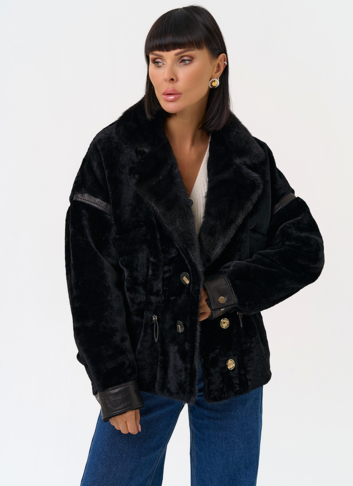 Женская короткая дубленка с английским воротником из меха норки
