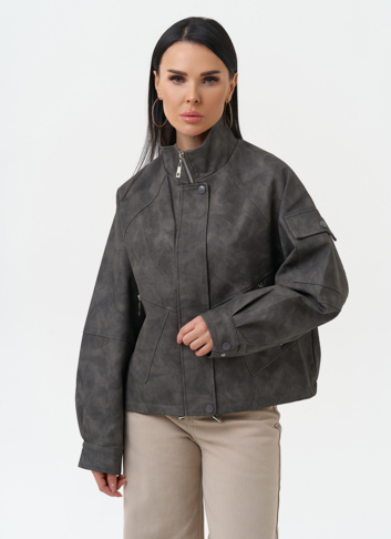 Куртка бомбер из эко кожи с воротником стойкой