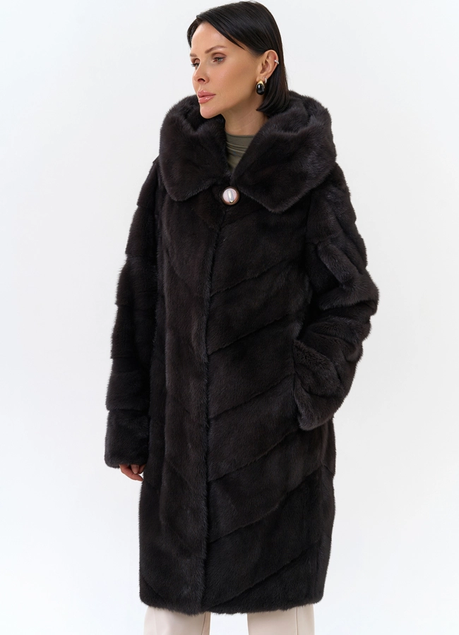 Норковая шуба с капюшоном модель № 25605 универмаг малина