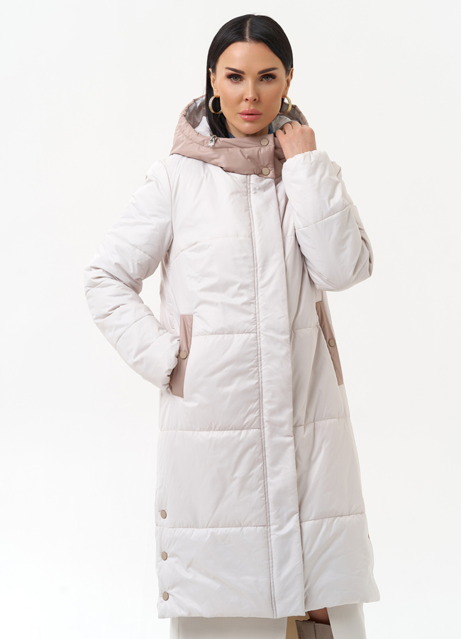 Женское утепленное полупальто с капюшоном модель № 30090 меха малина