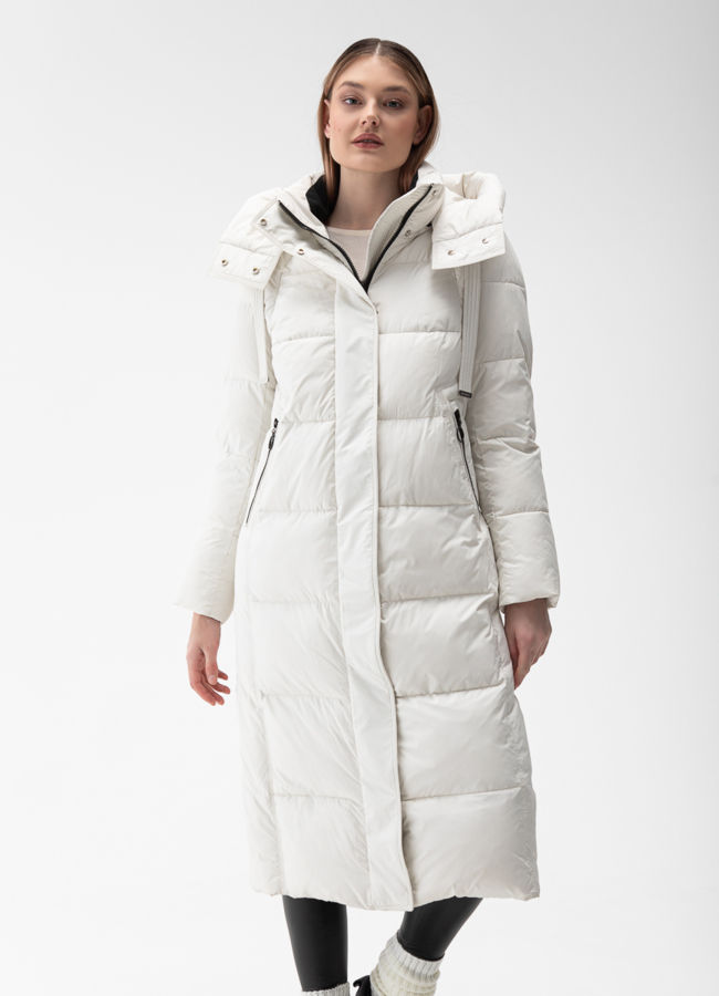 Женский пуховик с капюшоном  модель № 28384 меха малина