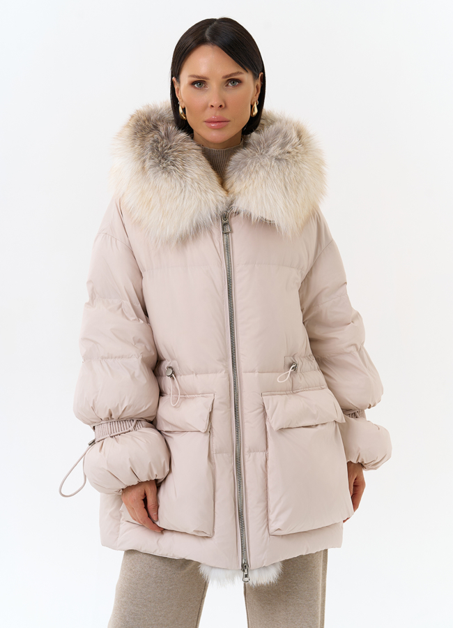 Женский пуховик с капюшоном из меха лисы модель № 31982 в рассрочку