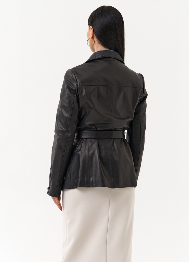 фото Кожаная куртка с поясом модель № 20501