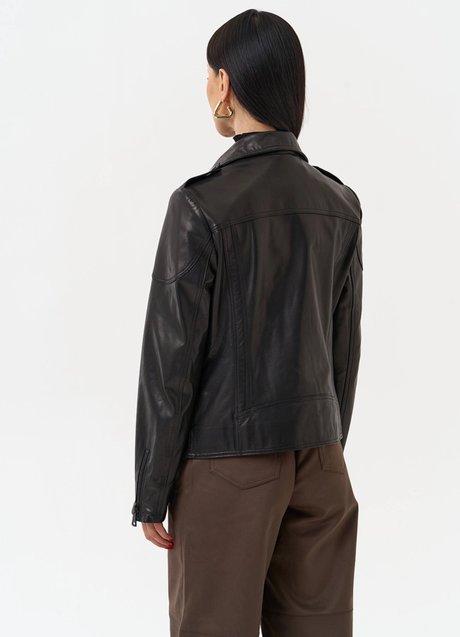 фото Куртка кожаная черного цвета модель № 10662