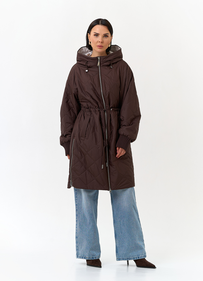 Женское утепленное пальто с капюшоном модель № 32848 меха малина