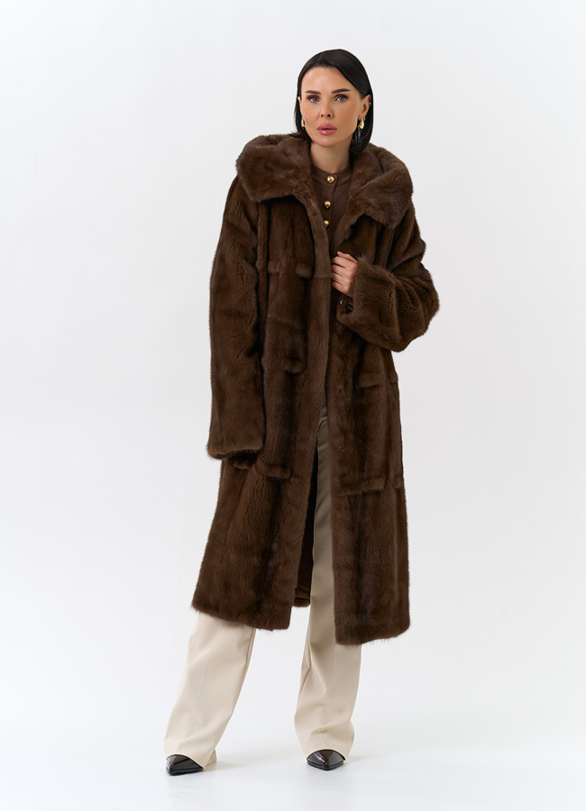 Женская шуба из меха норки с капюшоном  модель № 32107 универмаг малина