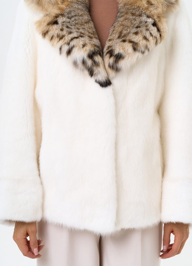 Куртка из меха норки с английским воротником из меха рыси модель № 31340 универмаг малина