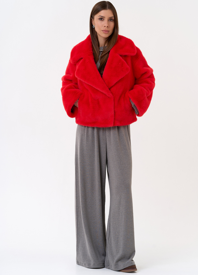 Куртка женская из эко меха в красном цвете модель № 31221 универмаг малина
