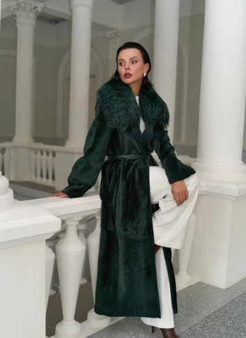 Женская двусторонняя дубленка из меха овчины Cortos с поясом из кожи питона фото