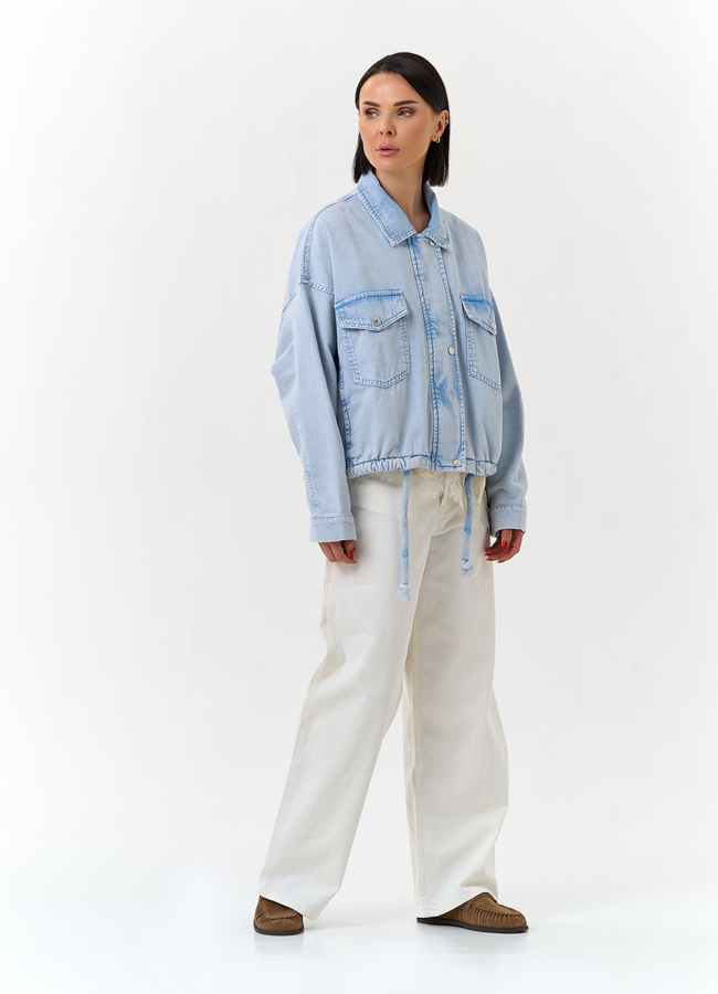 Женская объемная джинсовая куртка  модель № 33128 в рассрочку