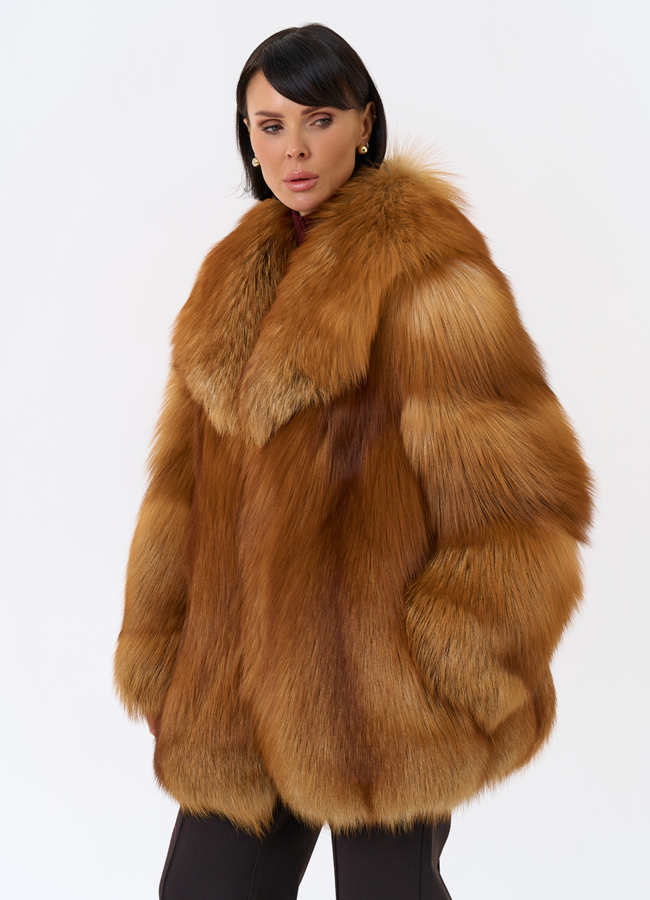 Шуба из рыжей лисы модель № 32010 универмаг малина