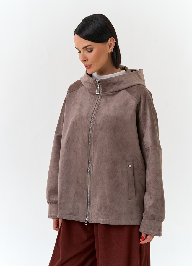 Женская куртка из эко замши с капюшоном модель № 32880 универмаг малина