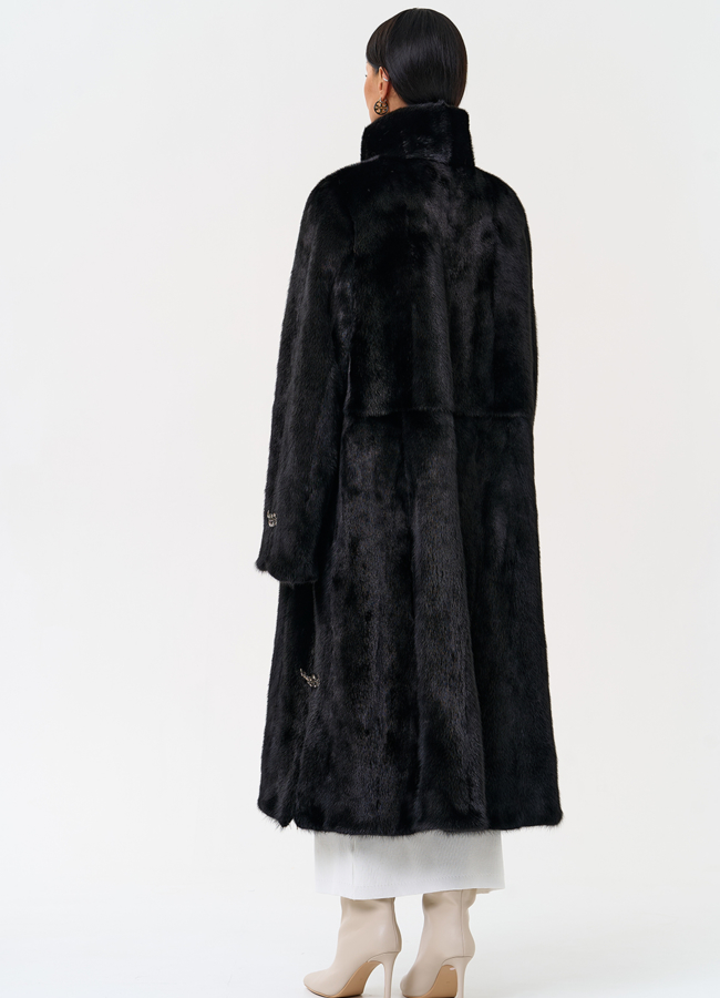 фото Длинная шуба с воротником стойкой модель № 31279