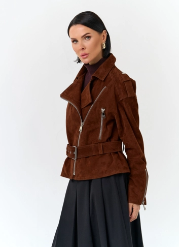 Куртка из натуральной замши с поясом фото