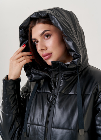 Черный пуховик Malina Siberian из искусственной кожи