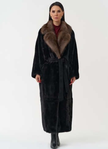 Норковая шуба с английским воротником из меха куницы