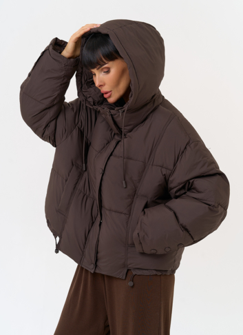 Женский короткий пуховик с капюшоном