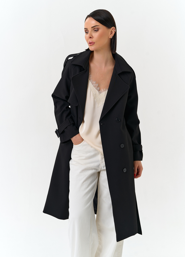 Женский плащ черного цвета модель № 33097 универмаг малина