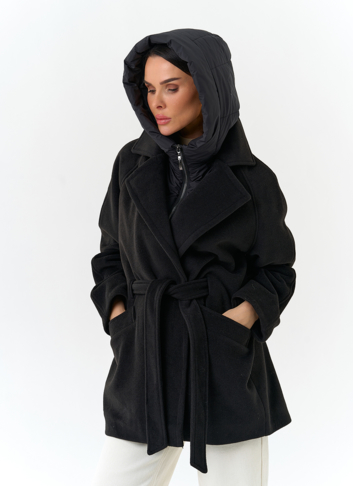 Женское пальто со съемный капюшоном