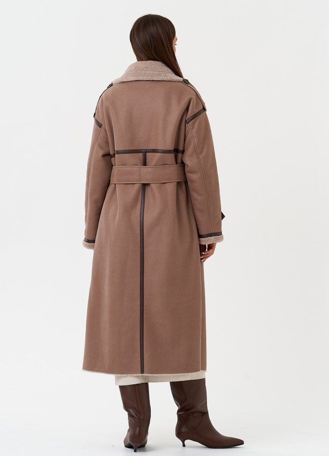 Женская дубленка из эко кожи с английским воротником модель № 28528 универмаг малина