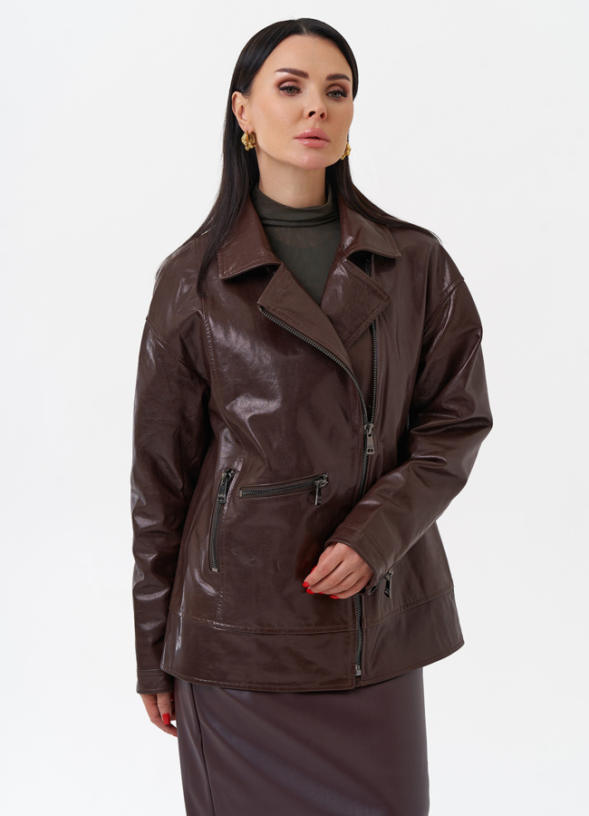 Куртка кожаная женская коричневая модель № 4441 универмаг малина