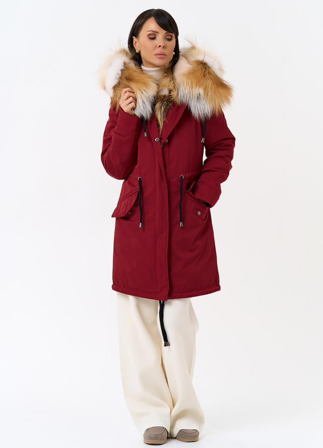 Женская парка с капюшоном из меха рыжей лисы модель № 31991 универмаг малина