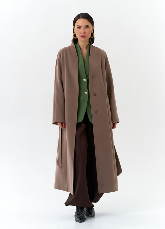 Женское пальто с поясом модель № 32686 в кредит