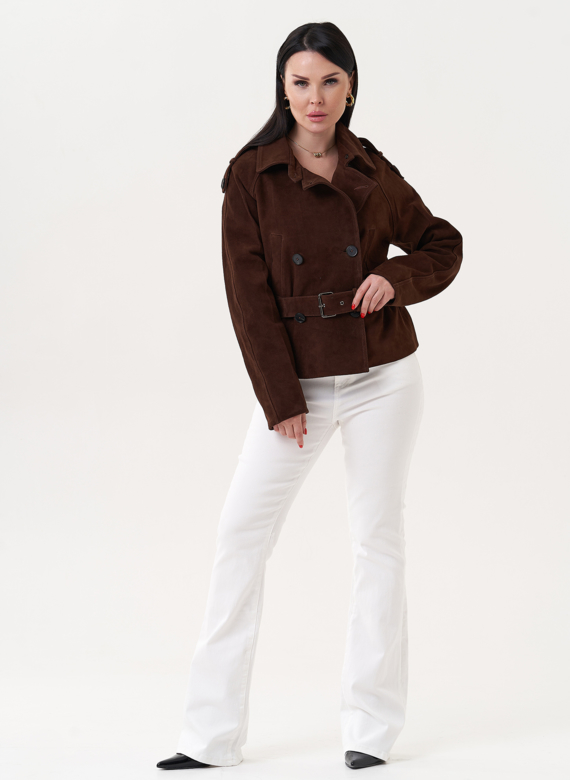 Женская куртка из замши с ремнем