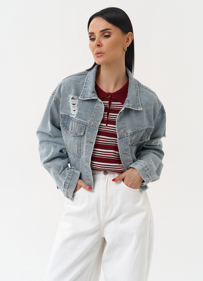 фото Женская укороченная джинсовая куртка модель № 30408