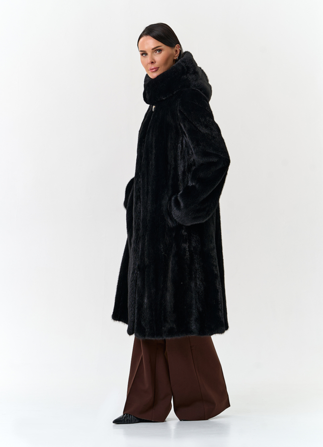 Шуба из меха норки с капюшоном модель № 32681 универмаг малина