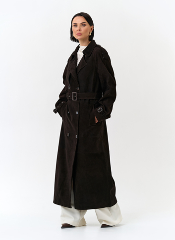 Женский длинный плащ из натуральной замши