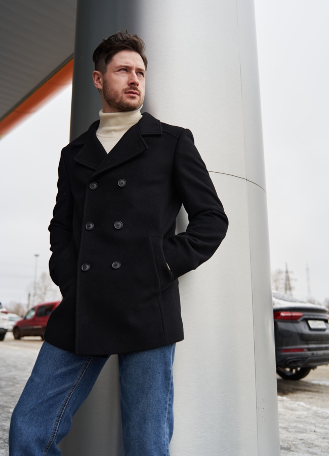 Мужское пальто черного цвета  модель № 23217 в кредит