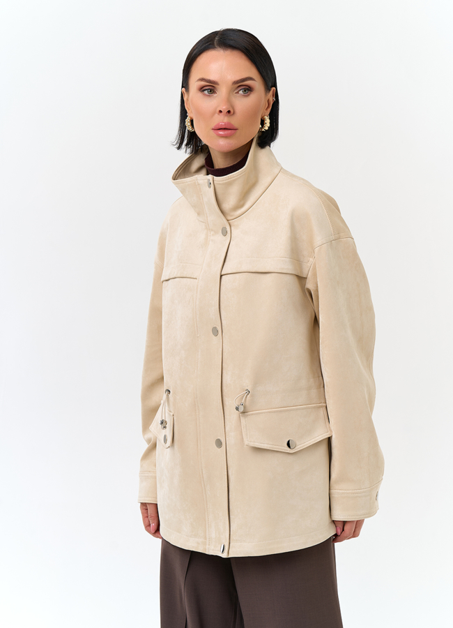 Женская светлая парка из эко замши модель № 32776 универмаг малина