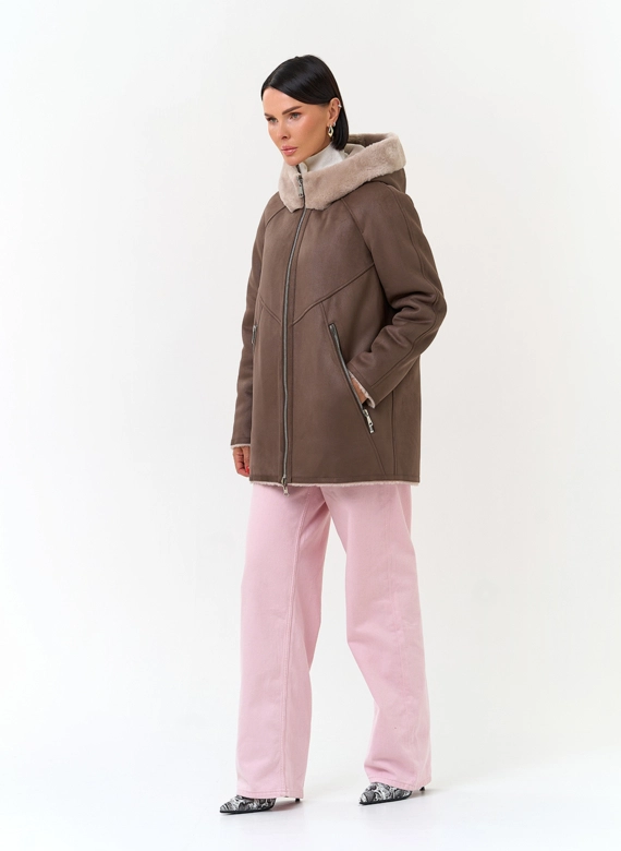Женская дубленка из эко замши фото