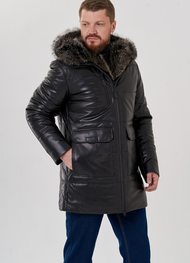 Пуховик мужской из натуральной кожи модель № 79171 универмаг малина